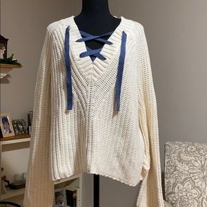 Cream Lace-up Aerie Sweater NWT